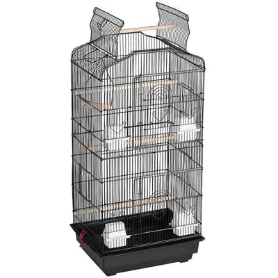 Iron Wire Bird Cage with Anti-Corrosive Coating, 4 Feeding Doors, and Safe Bar Spacing