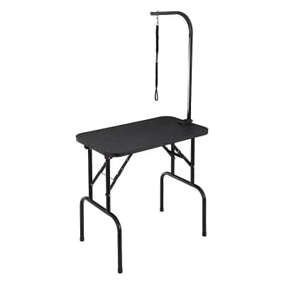 Pet Grooming Table with Adjustable Arms, Non-Slip Tabletop, and Lower Storage Shelf for Home