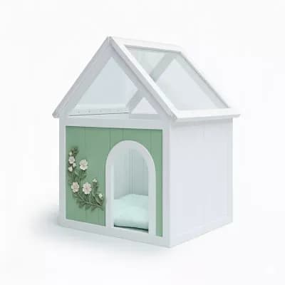 IFMALL Indoor Wooden Pet Shelter with Transparent Roof and Floral Carvings