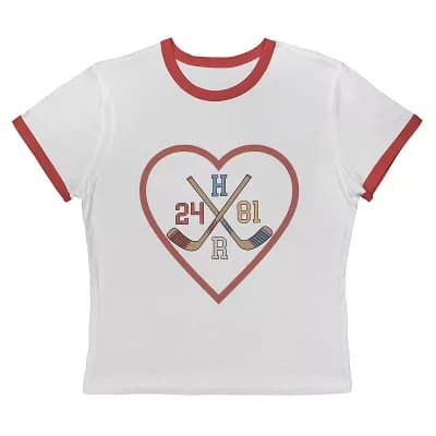 Juniors' Hockey Players 24 And 81 Heart Graphic Ringer Baby Tee