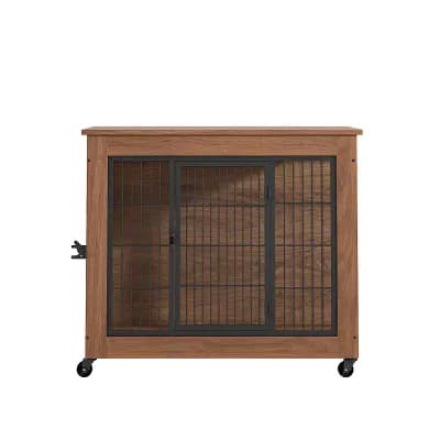 IFMALL Furniture Style Dog Crate End Table with Wheels for Small Pets