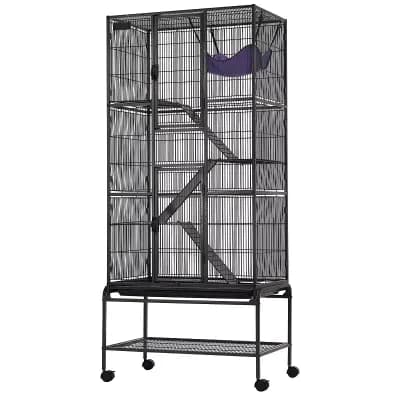 Multi-Level Ferret and Small Animal Cage with Hammock and Storage Shelf