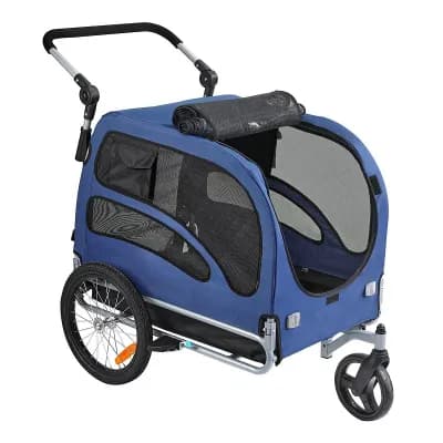 Foldable Dog Bike Trailer and Stroller with Zippered Mesh Doors