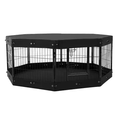 8-Panel Small Pet Playpen with Zip-Top Cover and Full-Height Door