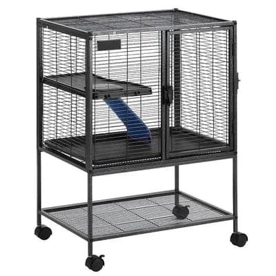 Multi-Use Small Animal Habitat Cage with Ramp and Locking Wheels