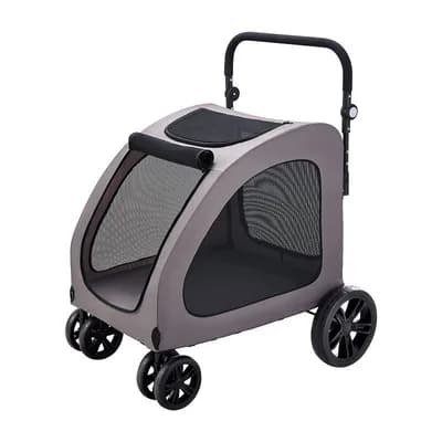 Foldable Pet Stroller for Heavy Pets with Four-Sided Mesh Windows