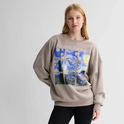 Juniors' Vincent Van Gogh Oversized Graphic Pullover