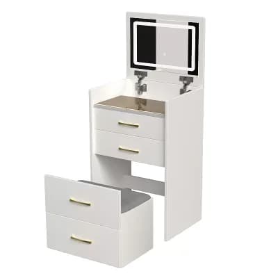 3-in-1 Vanity Desk with Open Mirror, Glass Desktop, and 3 Drawers