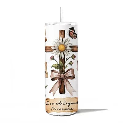 Boho Christian Cross 20oz Tumbler With Stainless Steel Straw