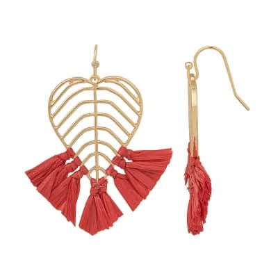 Emberly Gold Tone Leaf Raffia Drop Earrings