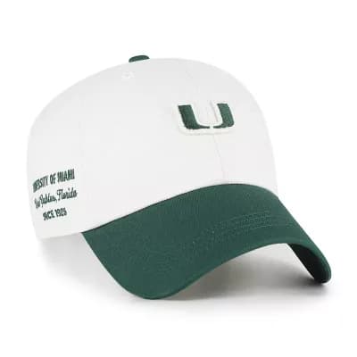Men's '47 White/Green Miami Hurricanes Contemporary Basics Two Tone Clean Up Adjustable Hat