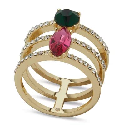 Emily in Paris Gold Tone Pave Multicolor Rhinestone Stackable Ring