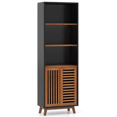 Costway 70” Bookshelf, 5 tier Bookcase with Reversible Adjustable Shelf & Sliding Doors