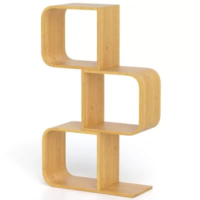 Costway 2 tier S-Shaped Bookcase with 2 Open Cubes Geometric Corner Display Shelf
