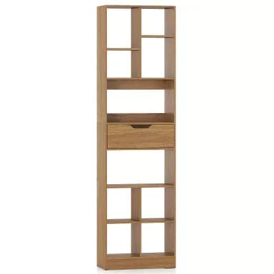 Costway 71” Bookcase with Drawer 10 Open Cubes Anti-toppling Kits for Living Room Study