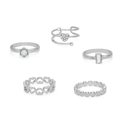 SO® 5 pc Silver Tone Heart Ring Set