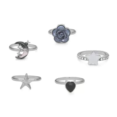 SO® 5 pc Silver Tone Star & Moon Ring Set