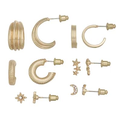 SO® 6-Pair Gold Tone Celestial Earring Set