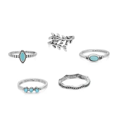SO® 5 pc Silver Tone Boho Ring Set