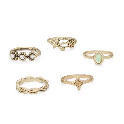 SO® 5 pc Gold Tone Boho Ring Set