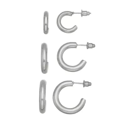SO® 3-Pair Silver Tone Hoop Earring Set