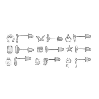 SO® 9-Pair Silver Tone Stud Earring Set