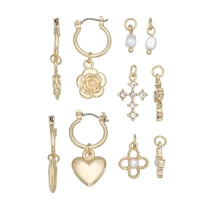 SO® 2-Pair Gold Tone Interchangeable Charm Earring Set