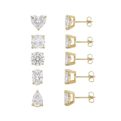 PRIMROSE 5-Pair Cubic Zirconia Multi-Shape Stud Earring Set