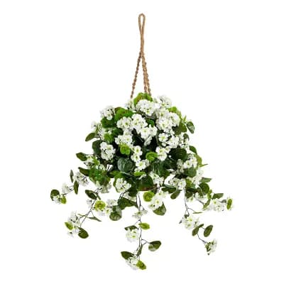 nearly natural 28-Inch UV Resistant Artificial Geranium Hanging Basket