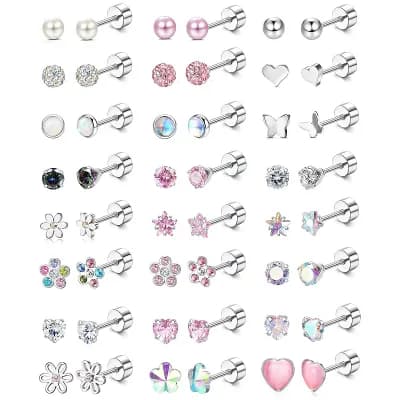 Screw Back Stud Earrings Set
