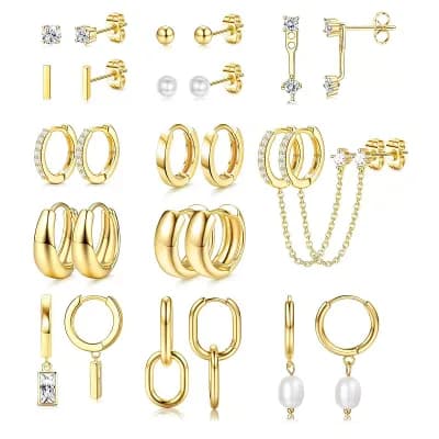 Womens Stud Hoop Earrings Set
