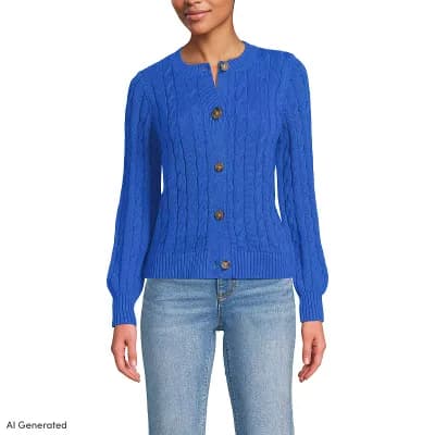 Women's Lands' End Classic Cable Crew Neck Cardigan Sweater