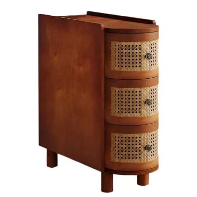 End Table with 3 Rattan Drawers and Metal Handles for Living Room or Bedroom