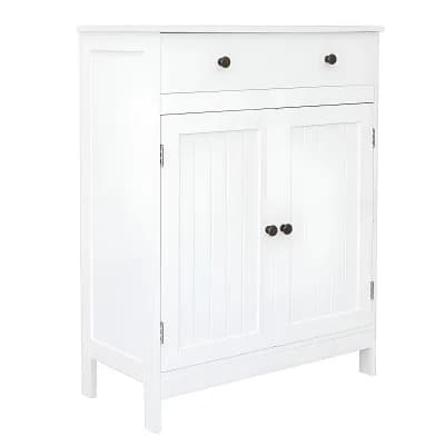 Double-Door Storage Cabinet with Adjustable Shelf Floor Cabinet for Bathroom or Kitchen