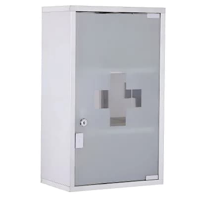 Locking Wall Mount Medicine Cabinet, Stainless Steel with Glass Door and Key Lock