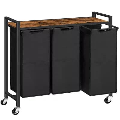 3 Compartment Laundry Hamper Rolling Sorter with Shelf Handles Lockable Wheels Bedroom Bathroom