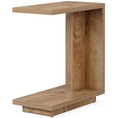 Slim C Shaped Side Table with 2 tier Shelves, Narrow End Table for Living Room or Bedroom