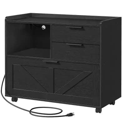 Lateral File Cabinet with Power Ports, Open Storage, and Smooth-Rolling Casters