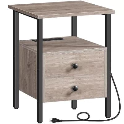 Modern Charging Side Table with Drawers and Open Shelves, Compact Design