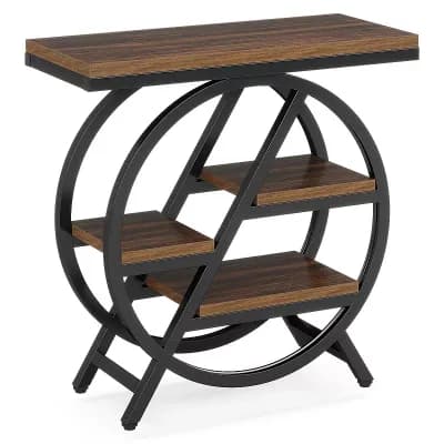 Small Space 4 tier Side Table with Open Shelves, Metal Frame, and Wood Top for Hallway or Sofa Side