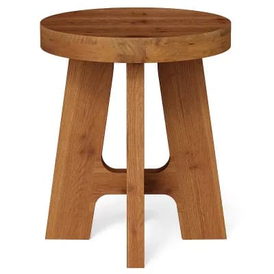 Solid Wood Round End Table Rustic Side Table for Bedroom, Living Room, or Entryway