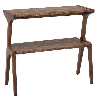 Solid Wood End Table with 2 Open Shelves for Living Room or Bedroom