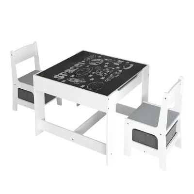 Kids Table and Chair Set, 3-in-1 Wooden Activity Table with Storage Drawer, 2-in-1 Detachable Design