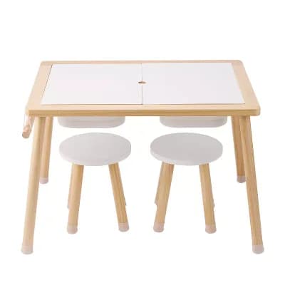 Sensory Table and Chair Set with 2 Stools, 2 Storage Bins & Paper Roll Holder, Play Table