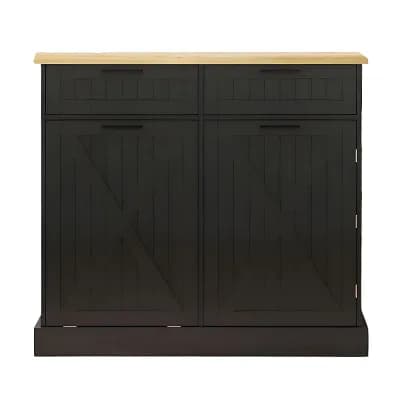 Farmhouse Tilt-Out Trash Can Cabinet with Drawers and Side Spice Rack