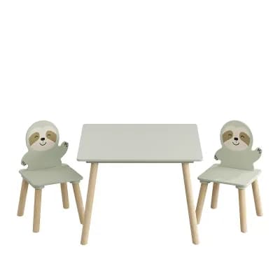 Kids Table and Chair Set, Includes 2 Sloth Chairs, Cute Animal-Shaped Play and Study Set, Green