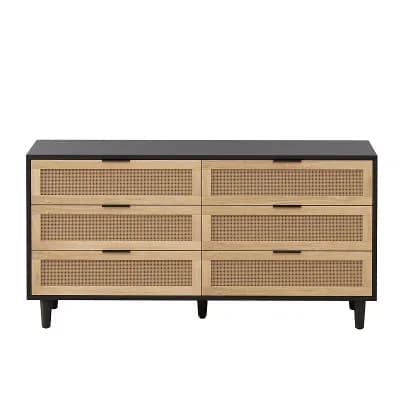 6-Drawer Rattan Storage Cabinet with White Drawer Slides, for Bedroom and Living Room