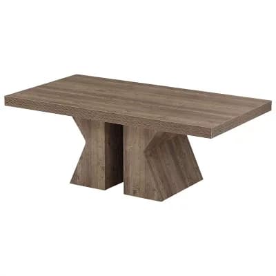 Rectangular Pine Wood Coffee Table with Thick Base for Living Room or Lounge - Brown