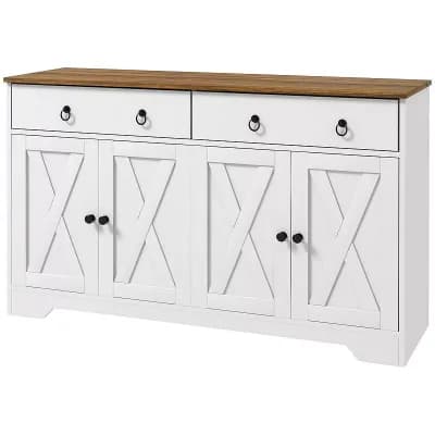 Farmhouse Sideboard Cabinet with Sliding Barn Doors, Drawers and Shelves for Kitchen or Living Room