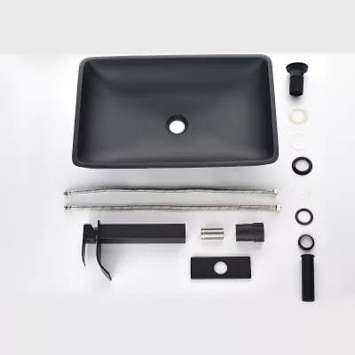 Rectangular Vessel Sink Set with Single-Handle Faucet and Pop-Up Drain